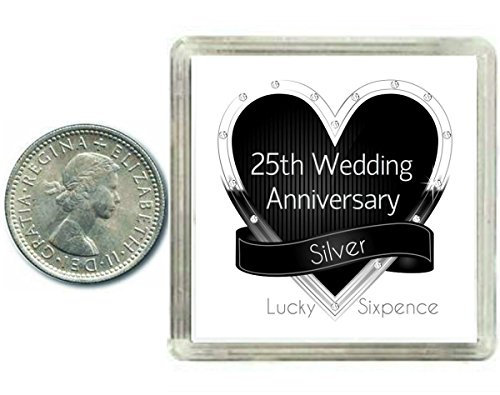 Lucky Silver Sixpence Coin Silver 25th Wedding Anniversary Gift. Includes presentation keepsake box, great present idea