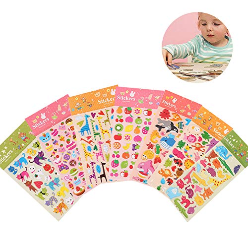 Yuccer 3D Gomets Cute DIY Decoration Recompensas Pegatinas Niños Incluyendo Animales, Frutas y Alimentos, 8 Hojas