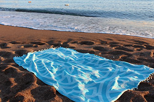 DESIGNER KOLLEKTION – Bersuse GOTS-Zertifiziert 100% Bio Baumwolle – Flamenco Türkisches Handtuch Peshtemal – Badestrand Fouta Pestemal – 95X175 cm, Aqua Blau - 8