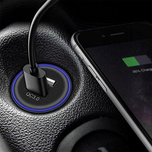 QC 3.0 Auto LadegerÃ¤t, Zeonetak 5V 3A+QC3.0 Dual Rapid Charging USB iPhone Universal-SchnellladegerÃ¤t fÃ¼r alle Apple iOS- oder Android-GerÃ¤te mit blauem LED-Licht + Android-USB-Kabel - Schwarz