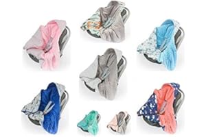 BABY-PLUM Babydecke MINKY mit Kapuze 90x90 cm Einschlagdecke Babyschale Kinderwagen Decke (Lachsherzen/Grau)