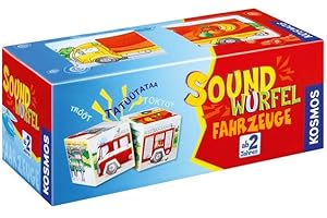 KOSMOS 697372 Soundwürfel Fahrzeuge, Lernspielzeug mit Geräuschen, für Kinder ab 2 Jahre, Spielzeug für Kleinkinder, Geräusche von Feuerwehrauto, Lokomotive, Hubschrauber, Rennwagen, LKW, Schiff