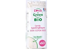 Love & Green Square bomullskuddar, oblekt, 1 förpackning med 60 stycken