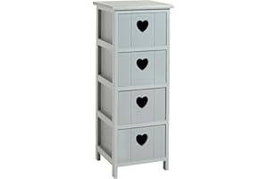 Home Source Chest of Drawers, Wooden Storage Unit Bedroom Organiser Bedside, Love Heart Design, 4 Drawer, Grey