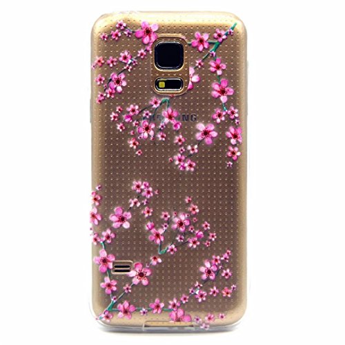 MUTOUREN für Samsung Galaxy S5 Mini Transparent TPU Silikon Schutz Handy Hülle Case Cover [Kratzfeste, Scratch-Resistant] Hülle Schutzhülle Crystal Kirstall Durchsichtig Fall-Abdeckung Etui TPU Bumper Schale - Plum Blumen