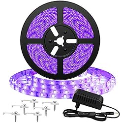 Onforu 5M Luz UV Tiras Cadenas LED Ultravioleta 300 LEDs 12V 2835 Luz Negra, Adaptador Incluido, Iluminación Interior Flexible No-Impermeable para Bar Club DJ Disco Fiesta KTV Pintura Corporal