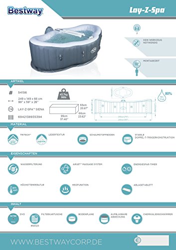 Bestway Lay-Z-Spa Siena Whirlpool, 249 x 149 x 66 cm - 23