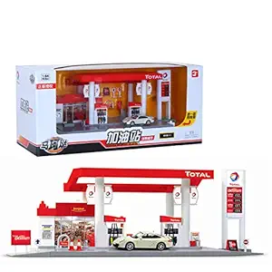 FairOnly Scale Sound +Light Service Gas Station Store Road Car Playing House Toy Set French Total Gas Station Combination - Car Random 1 - for Child Gift