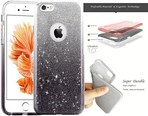 for iPhone 7 case, Anfei shiny sparkle Series [Bling Crystal], Ultra Slim Bling Sparkle Glitter Protective / Soft Case, Sparkle Premium 3 Layer Hybrid Semi-transparent soft case,Shiny Shadow Gradient Black