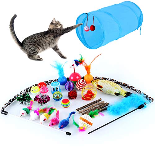 PEDY Giocattoli per Gatti, 30 Pezzi Giocattoli Interattivi Giochi Gatto Giochi Gatti per i Gattini di Gatto (30PCS) Jingle Bell, Menta, Palline, Pesce