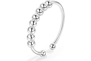 EUDORA Harmony Ball Anello Anti-Stress Anelli in Argento Sterling 925 con Perline Anelli Fidget Regolabili da Donna Anelli Anti Ansia Impilabili Anello per Ragazze Anelli Spinner da Donna