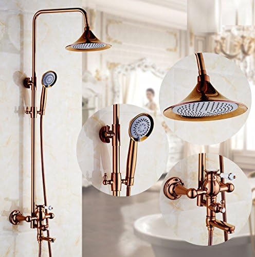 ZHUCHANGJIANG All bronze Luxury Rose gold Rain Shower Systems, Wall Mounted Shower Combo Fixed Showerheads Handheld Shower Faucet Set Full Body Coverage Easy to Clean and Install