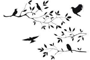 CUNYA Baum Zweige Vögel Wandaufkleber Removable Vinyl Schlafzimmer Wohnzimmer Kunstwand Schwarz Wandtattoo Dekoration DIY Deco Abnehmbare Wandaufkleber(Vögel)