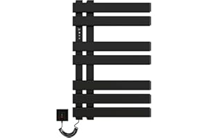SKYLYZH Elektrischer Handtuchheizkörper Intelligenter Konstanttemperatur Handtuchheizer Badheizkörper Matt Schwarz 450x720mm Kohlefaser Heizung Handtuchtrockner Energiesparender Sicherheit-Black Left