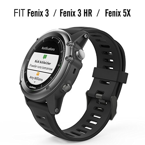MoKo Garmin Fenix 3 Sport Watch Armband – Silikon Sportarmband Uhr Band Strap Ersatzarmband Uhrenarmband mit Werkzeug für Garmin Fenix 3 / Fenix 3 HR GPS Smart Watch, Schwarz - 2