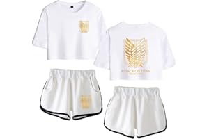 LKY STAR Anime Cintura Alta Camiseta y Pantalones Cortos de Verano 2 Piezas Set para Mujeres/niñas