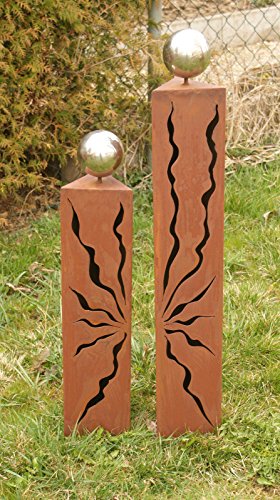 Rostsäulen Gartendeko Dreiecke Säulen mit Muster 80cm + 60cm