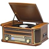 MCR-50 Retro 6-in-1 Turntable Record Player/CD Player/Cassette Tape/Radio/USB/AUX IN - Record to MP3 - MP3 Playback - RCA Output - Remote Control - Vintage Wood