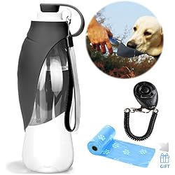 YAMI Dispensador Extensible de la Botella de Agua del Perro del silicón de la Botella de Agua del Viaje del Animal doméstico con el Entrenamiento Gratuito del Perro Clicker y Bolsas de residuos