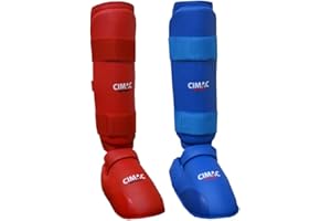 CIMAC Shin & Foot Protector with Removable Instep Pads - Karate Shin Guards, for Martial Arts Training and Sparring, with Secure Close, Ultimate Protection WKF Style