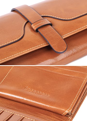 Borgasets Womens Leather Purse Ladies Trifold Wallets With ID Card Holder Brown