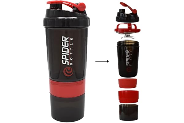 Shaker à protéines avec compartiment poudre - 500 ml main fonction de mélange qualité supérieure tamis infusion Sans BPA Meilleur gym pour le fitness, Rouge
