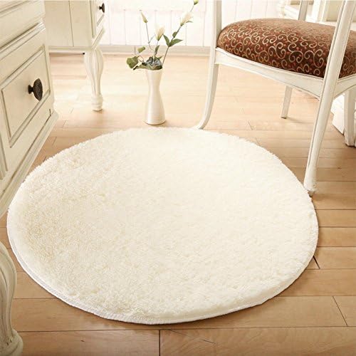 Round Rug Thick Soft Shaggy Carpet Mat Anti-skid for Living Room 100*100*45CM (Creamy-white)