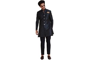 KISAH Men's Jacquard Indowestern Sherwani Pajama/Sherwani Kurta & Pajama Set – Regular Fit | Indian Wedding & Thanksgiving