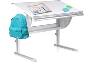 ‎HJH OFFICE hjh OFFICE 705000 Kinderschreibtisch NENOS weiss silber, neigbare Tischplatte, mitwachsend ideal für Schulkinder, gute solide Verarbeitung, Schreibtisch höhenverstellbar, Jugend Schreibtisch