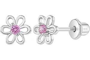 In Season Jewelry Plata Fina 925 Pendientes con Cierre de Rosca en Forma de Flor con Circonita de 6 mm para Niñas Pequeñas, Niñas y Preadolescentes