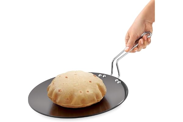 BERGNER ArtisanForge Hard Anodised 22cm Roti/Paratha/Phulka/Chapati Tawa, Wire Handle, Metal Kitchen Tool Friendly, Durable, Even Heat Distribution, 4.8mm Thickness, Gas Stove Compatible, Black