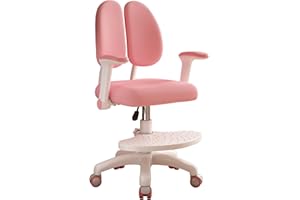 Worparsen Upgraded Children's Desk Chair with 360 Degree Wheels and Footrest, Ergonomic Height Depth Adjustable Children's Computer Chair, Cute Study Chair for Home, School and Library (Pink)
