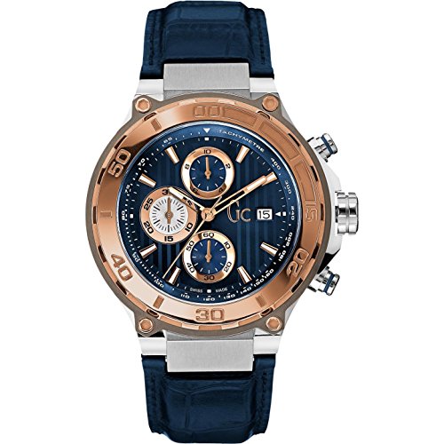 Guess Collection Bold Herren-Armbanduhr Armband Leder Blau Gehuse Edelstahl Saphirglas Batterie X56011G7S
