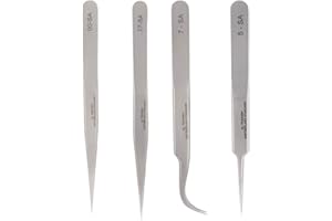 PWSHYMI Pinceta Odporna na Kwasy Antymagnetyczne ze Stali Nierdzewnej o Wysokiej Twardości Narzędzie do Naprawy Zegarków Profesjonalne Precyzyjne Pęsety ze Stali Nierdzewnej Zestaw Akcesoriów(5-SA)