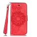 Produktbild Lonchee iPhone 6 6S (4,7 Zoll) Wallet Tasche Brieftasche Schutzhülle ,Mandala Blumenmuster geprägt Muster Design Hochwertige PU Leder Folio Tasche Case Hülle im Bookstyle mit Standfunktion Kredit Kartenfächer (rot)