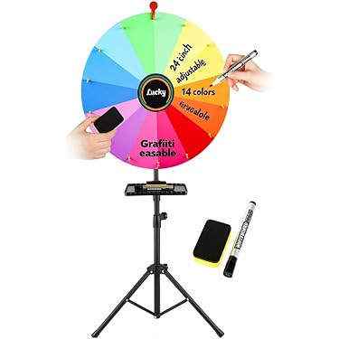 Roue de prix rotative - Outil amusant portable réglable | Hauteur réglable 100-165 cm avec 14 fentes et porte-stylo | Roue de jeu compacte - Anniversaire Fête de carnaval Événement de classe Roue de prix rotative - Outil amusant portable réglable | Hauteur réglable 100-165 cm avec 14 fentes et porte-stylo | Roue de jeu compacte - Anniversaire Fête de carnaval Événement de classe