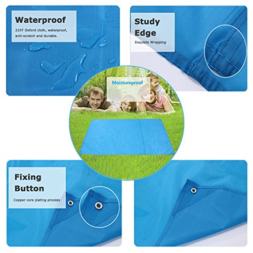 LIVEHITOP Picknick Matte Tuch Strand Decke Große XXL 210×200 cm, Wasserdichte Dünn Leicht Tragbar Mat mit Tasche 4 Stöpsel für Outdoor Park BBQ Sommer Camping, 83“x79“ (Blau) - 5