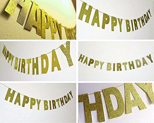 SUNBEAUTY 3 Meter Gold Glitter HAPPY BIRTHDAY Girlande Geburtstag Deko