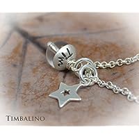 Halbedelsteinperle mit Gravur und Sternanhänger aus 925 Sterling Silber, Silberkette mit Namen eingestempelt.