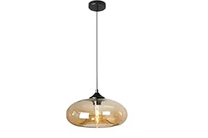 HJXDtech Suspension Luminaire Industriel Vintage avec Abat-Jour en Verre Soufflé 28cm - Lampe Suspendue Plafond E27 pour Cuisine, Salon & Salle à Manger (Ambre)