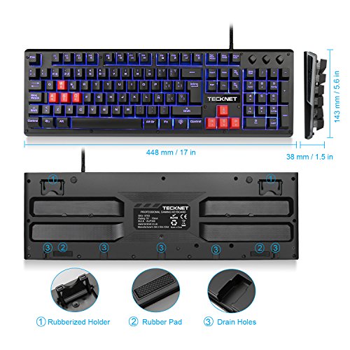 Teclado para Juegos TECKNET  Teclado Mec  nico Gaming con Retroiluminaci  n LED en 3 Colores y Tacto Mec  nico con Cable USB  Distribuci  n de Teclas en Espa  ol  Contiene la     