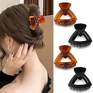 Sanas Hair Clips For Women 4Pc Claw Clips Butterfly Clips Hair Accessories For Girls Fancy Korean Clutch Stylish Hair Clip Women Accessories Medium Hair Clutchers Brown and Black Colour 4PC