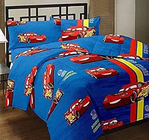 McQueen Car Cartoon Design Print Single Bed Reversible AC Blanket/Dohar for Kids ( Multicolour )