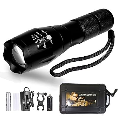 Charlemain Torche LED, Lampe de Poche LED Rechargeable Ultra Puissante et Etanche avec 5 Modes d’Illumination et Zoom Réglable, Batterie Rechargeable et Support Lampe Vélo Inclus (noir)
