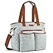 Produktbild Plambag Canvas PU Baby Wickeltasche Mama Shopper Tasche mit Wickelunterlage(Grün-weiß Streifen)