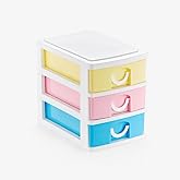 3 Katlı &Ccedil;ekmeceli Organizer, Pastel Renkli Mini Masa&uuml;st&uuml; D&uuml;zenleyici, Makyaj Masası Takı ve Kozmetik Saklama Kutusu, Plastik 