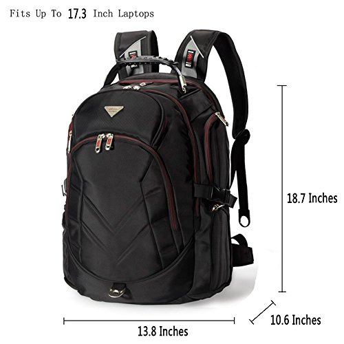 FreeBiz 17,3 Zoll Notebooktasche Laptop-Tasche Rücksack Passend für bis zu 17-Zoll-Gaming Laptops für Dell, Asus, MSI (17,3 Zoll, Schwarz) - 2
