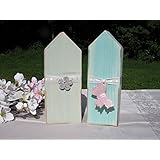 Shabby Chic Holzhäuser Grün Aqua mit Keramik-Deko