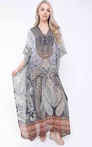 Aftershock London Josie Multicoloured Silk Embellished Print Kaftan (M)