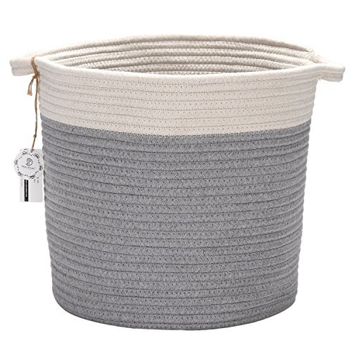 Conjunto de cesta de almacenamiento en forma oval 40,6 x 33 cm de cuerda de hilo de algodó Cesta con asas para almacenamiento en habitación de los niñ Grey & Nature